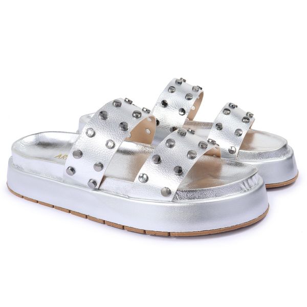 Sandalia Papete Sola Alta Olivia Prata