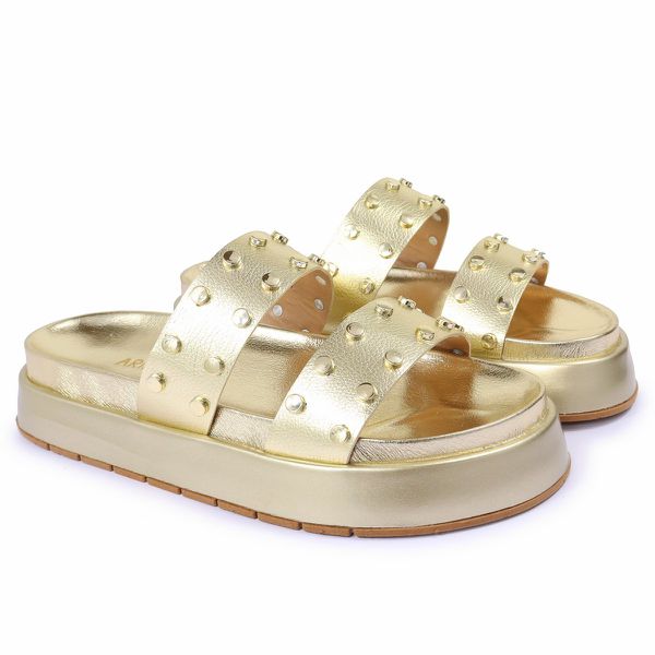 Sandalia Papete Sola Alta Olivia Dourada