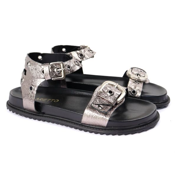 Sandalia Papete Sola Baixa Tina Prata Velho