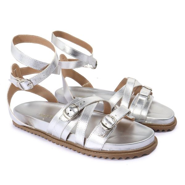 Sandalia Papete Sola Baixa Bruna Prata