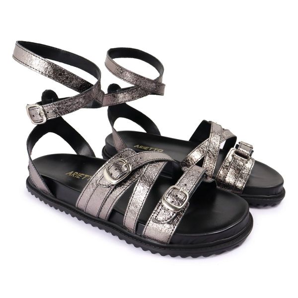 Sandalia Papete Sola Baixa Bruna Prata Velho