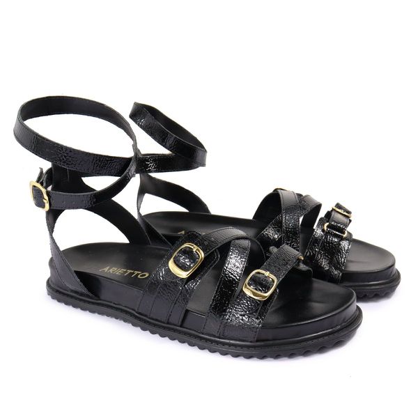 Sandalia Papete Sola Baixa Bruna Preto Verniz