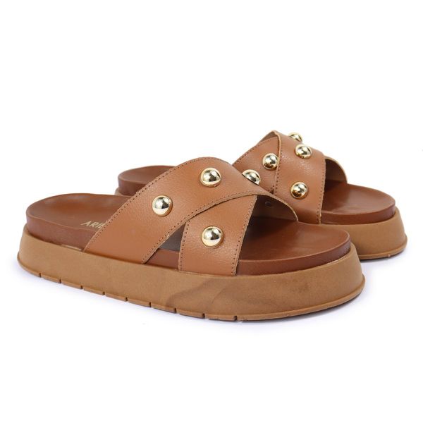 Sandalia Papete Sola Alta Katia Caramelo