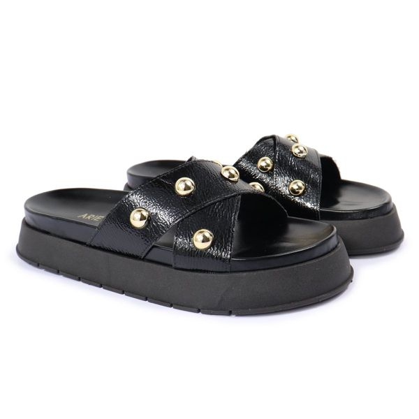 Sandalia Papete Sola Alta Katia Preto Verniz