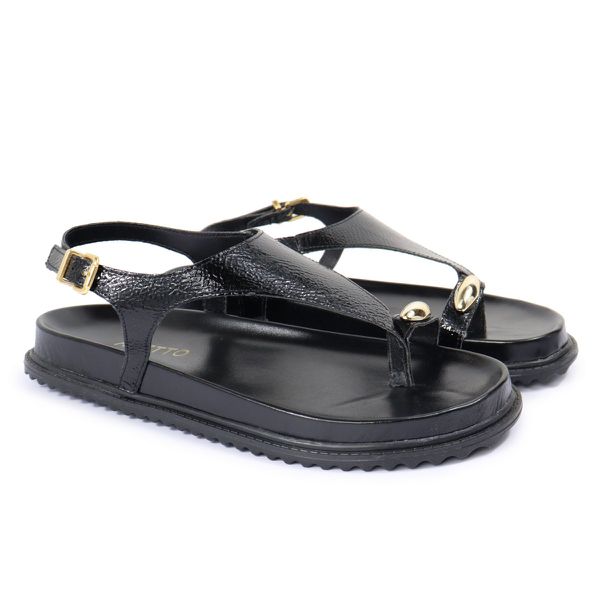 Sandalia Papete Sola Baixa Thais Preto Verniz