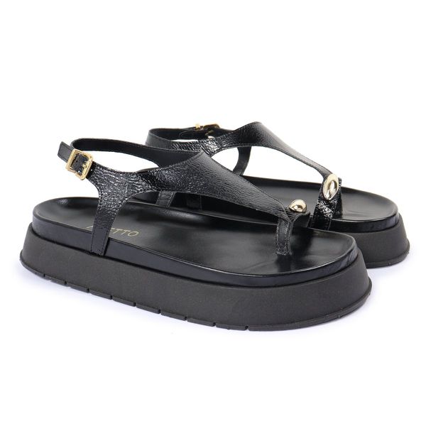 Sandalia Papete Sola Alta Thais Preto Verniz