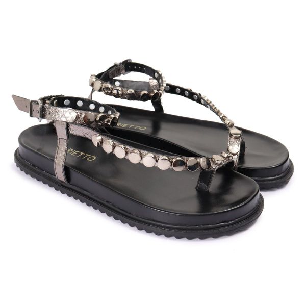 Sandalia Papete Sola Baixa Rebeca Prata Velho