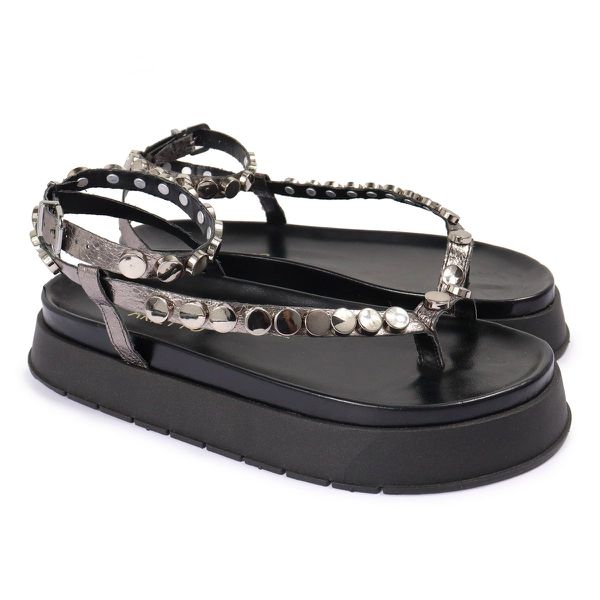 Sandalia Papete Sola Alta Rebeca Prata Velho