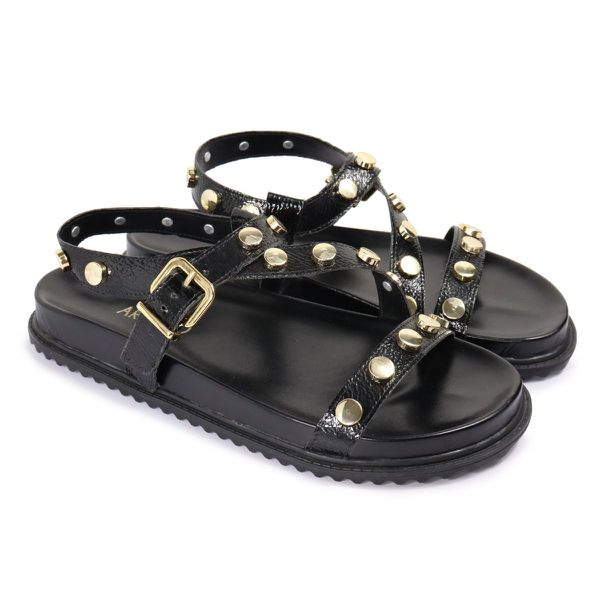 Sandalia Papete Sola Baixa Mariana Preto Verniz