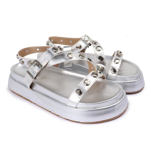 Sandalia Papete Sola Alta Mariana Prata