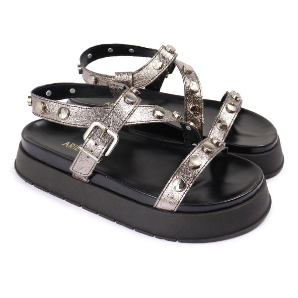 Sandalia Papete Sola Alta Mariana Prata Velho