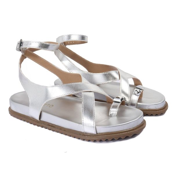 Sandalia Papete Sola Baixa Erika Prata