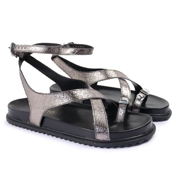 Sandalia Papete Sola Baixa Erika Prata Velho