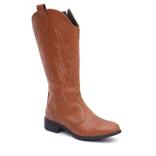 Bota Feminina Texana Cano Longo Bico Redondo Caramelo Arietto