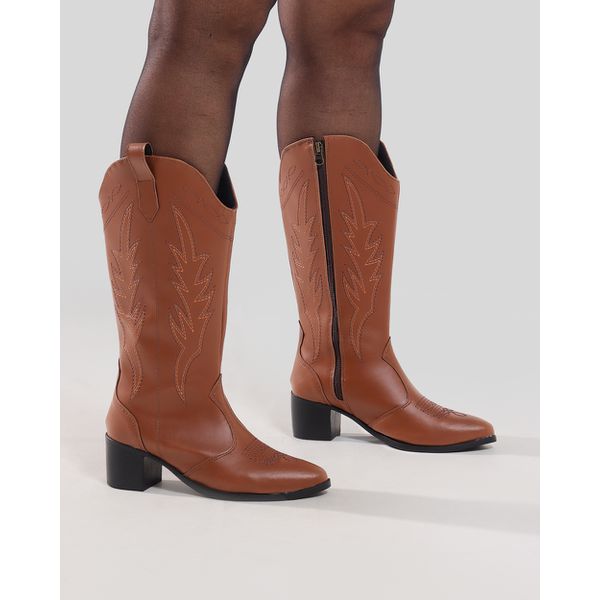Bota Feminina Texana Western Cano Longo Caramelo Arietto