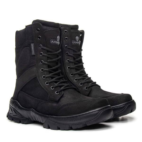 Bota Coturno Em Couro Militar Armata Leopard- Preto Nobuck Com Ziper 