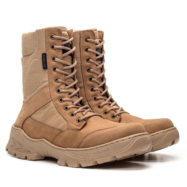 Bota Coturno Em Couro Militar Armata Leopard- Areia