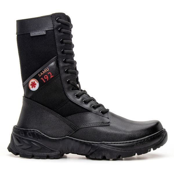 Bota Coturno Em Couro Militar Armata Khopesh Preto Liso Samu Armata