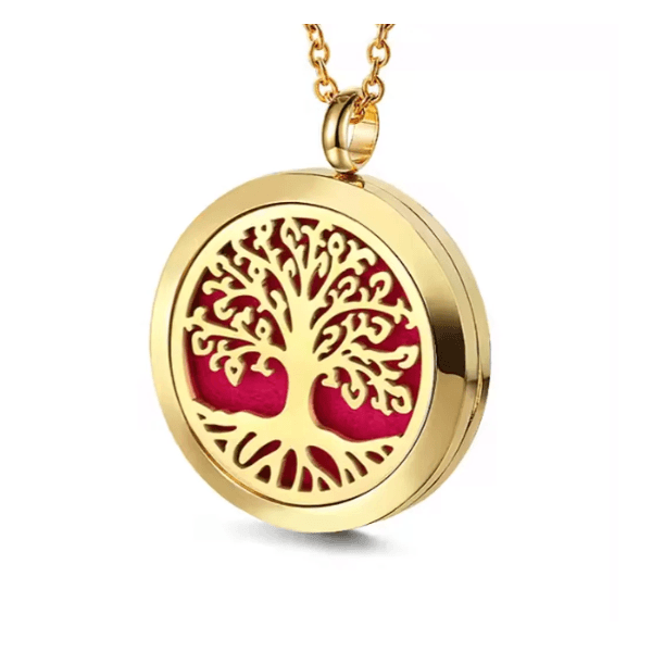 Colar Difusor - Pingente 25mm - Árvore da Vida - Dourado - Aço Inox