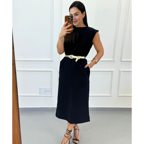 Vestido Midi Moletinho Marry Preto - Arpaia