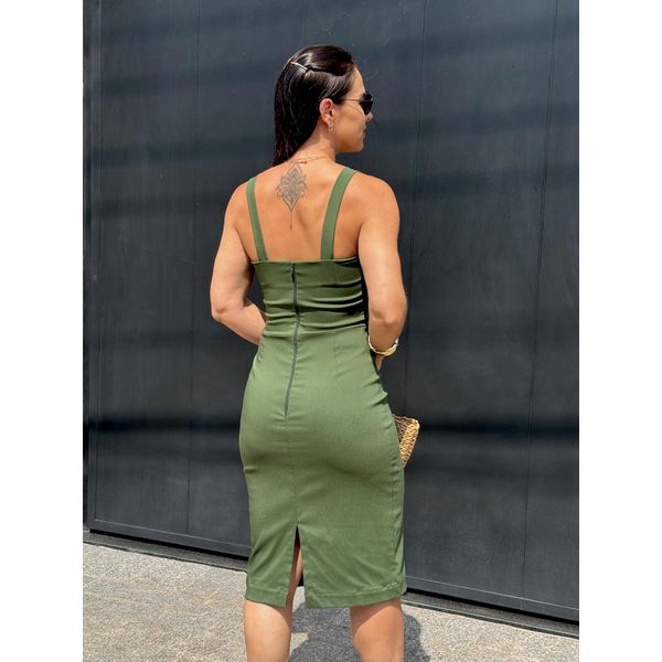 Vestido Curto Vestido Midi Canelado Verde Militar Vestido Midi