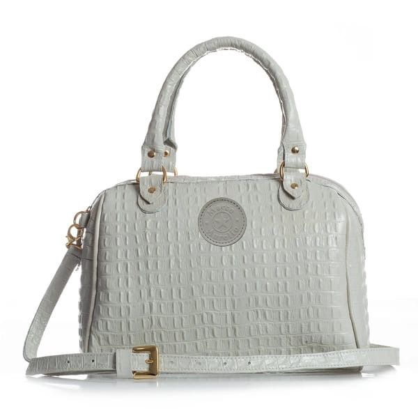 BOLSA EM COURO LEGÍTIMO CROCO OFF WHITE