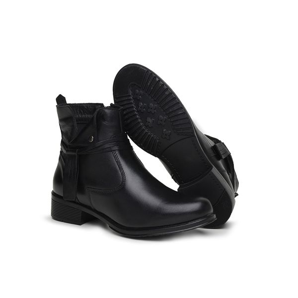 Bota Feminina String Em Couro Legítimo Confort Preto