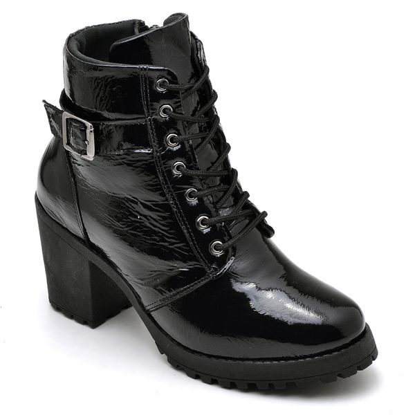 Bota Feminina Aurora em Couro Legítimo Verniz Preto 