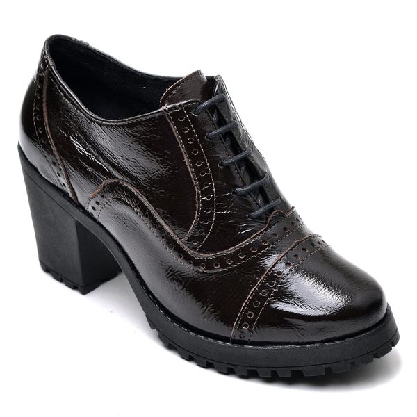 Bota Feminina Ankle Em Couro Legítimo Verniz Café