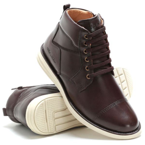 Bota Urbana Masculina Cano Curto Café 100% Couro - Ref. 2023