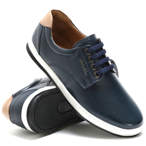 Sapatênis Casual 100% Couro Masculino Marinho - Ref. 3115