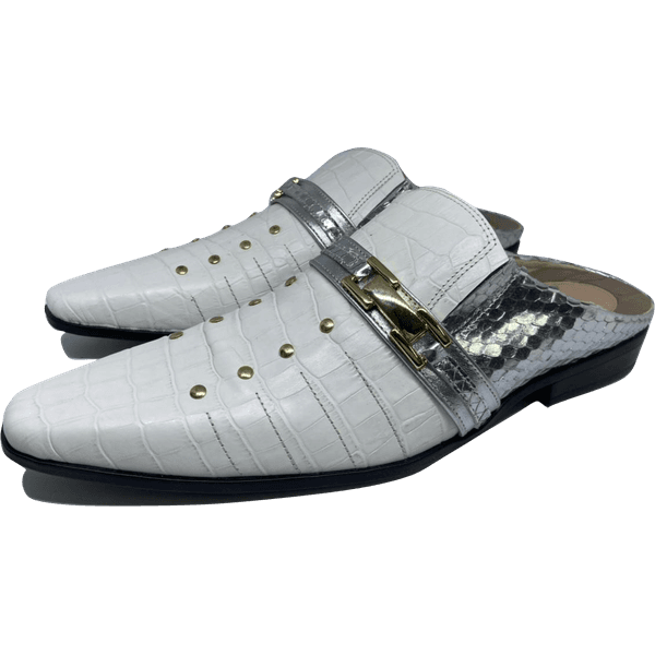 Mule Masculino Em Couro - Babuche - White Gray Cowboy - Ref: 756