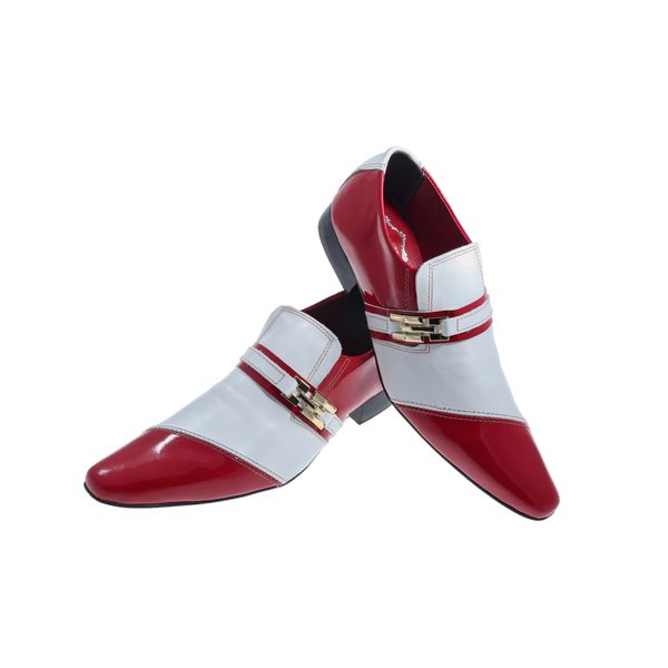 Sapato Masculino Italiano Em Couro Branco com Vermelho Ref: 59