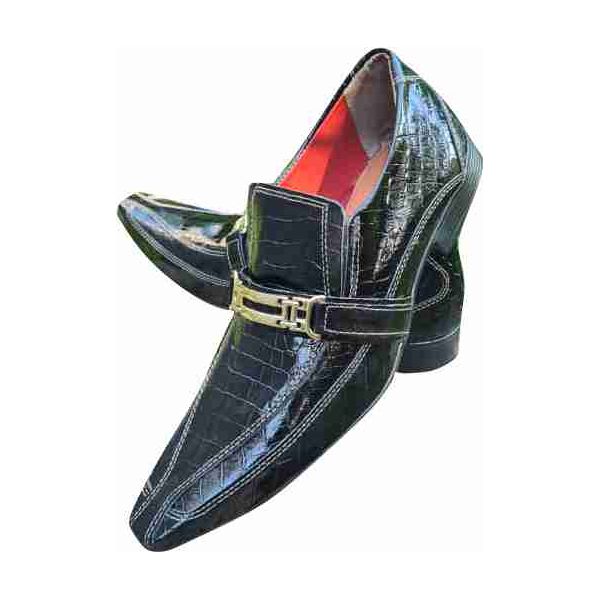 Sapato Masculino Italiano em Couro Social Executivo Preto Torquato Bico Fino Ref: 1152 Preto Preto