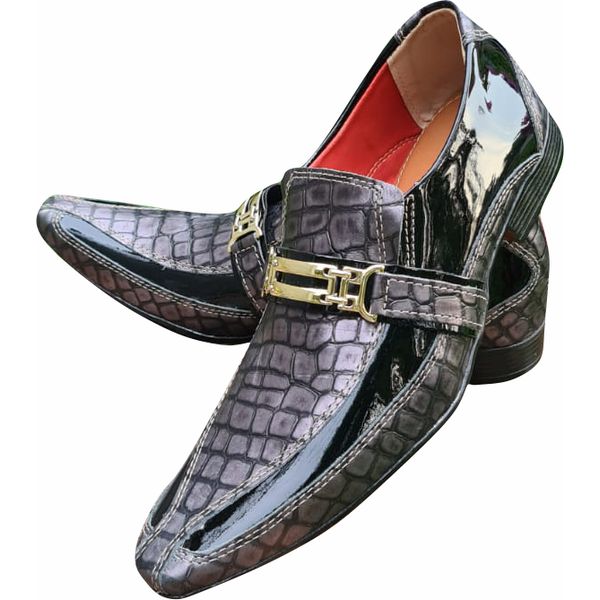 Sapato Masculino Italiano em Couro Social Executivo Prata Cobra Ref: 1155 Prata