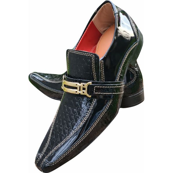 Sapato Masculino Italiano em Couro Social Executivo Preto Rio Bico Fino Ref: 1161 Preto Preto