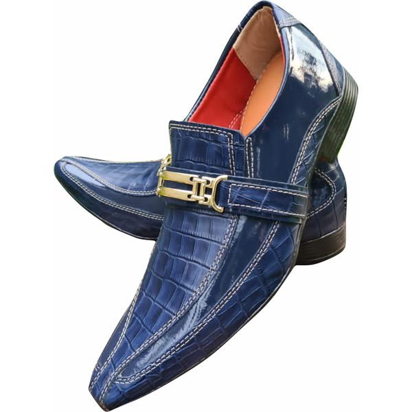 Sapato Masculino Italiano em Couro Social Executivo Cobra Ref: 1162 Azul Azul