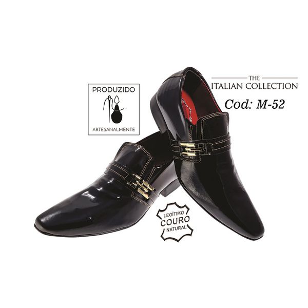 Sapato Masculino Italiano Em Couro Preto Verniz