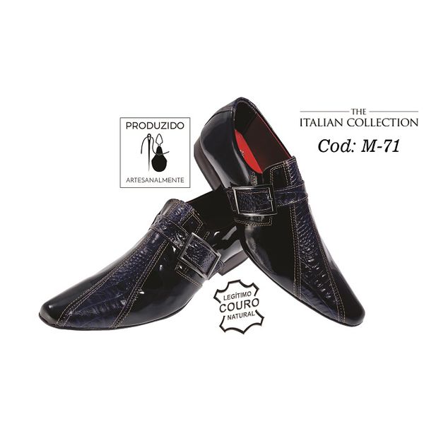 Sapato Masculino Italiano Em Couro Preto Com Preto Cobra