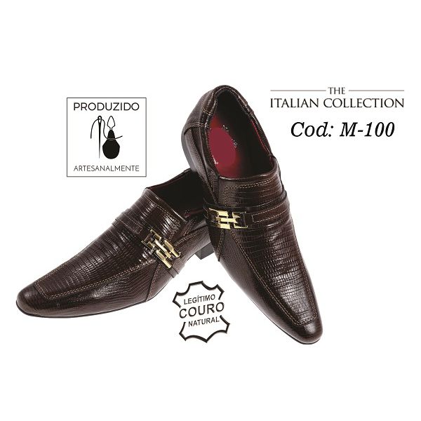 Sapato Masculino Italiano Em Couro Marrom Frizado Ref: 100