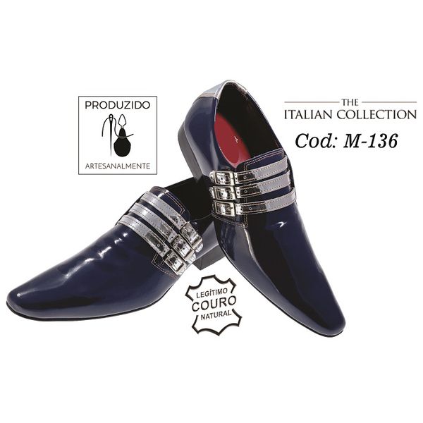 Sapato Masculino Italiano Em Couro Azul Com Silver