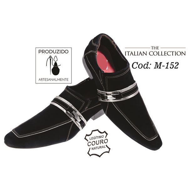 Sapato Masculino Italiano Em Camurça Preto Com Prata