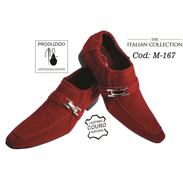 Sapato Masculino Italiano Em Camurça Vermelho