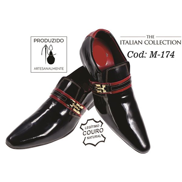 Sapato Masculino Italiano Em Couro Preto Envernizado