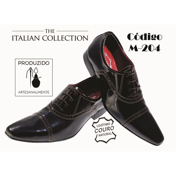 Sapato Masculino Italiano Em Couro Preto Verniz Oxford