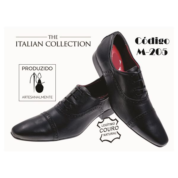 Sapato Masculino Italiano Em Couro Preto Fosco Oxford