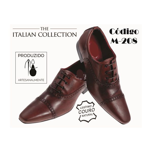 Sapato Masculino Italiano Em Couro Marrom Rustico Oxford