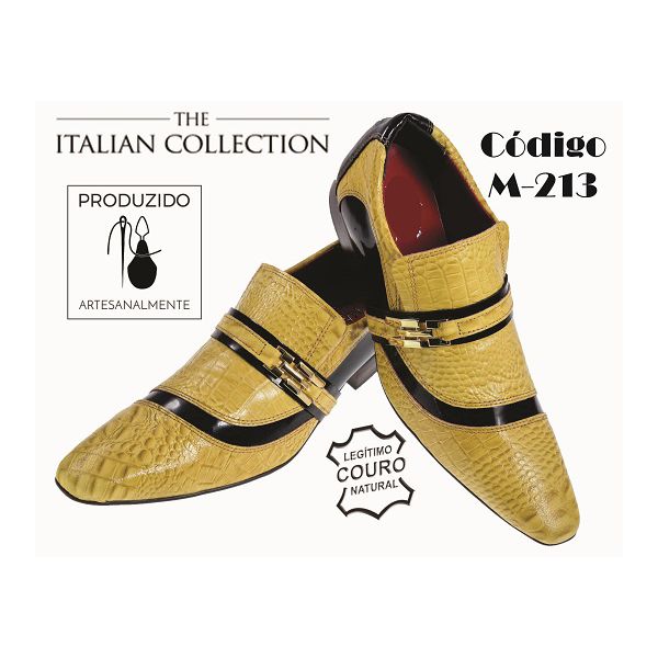 Sapato Masculino Italiano Em Couro Amarelo Palha