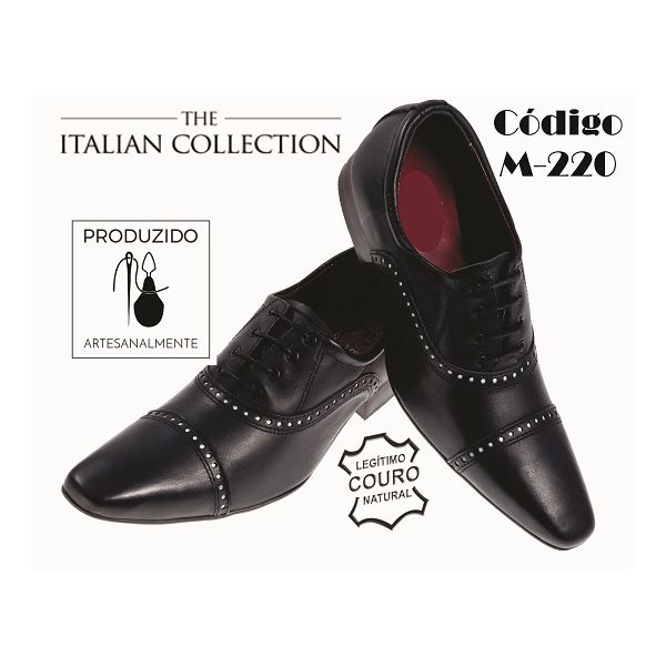 Sapato Masculino Italiano Em Couro Preto Fosco Oxford