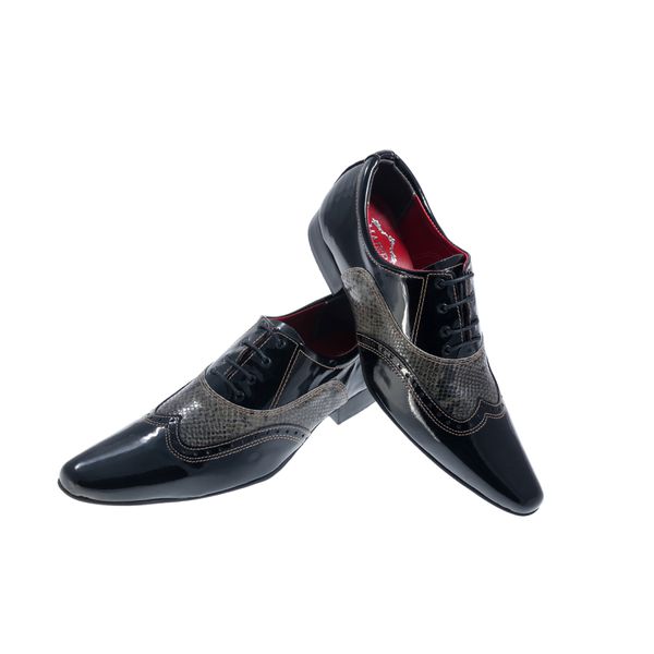 Sapato Masculino Italiano Em Couro Preto Verniz Com Cobra Italiano